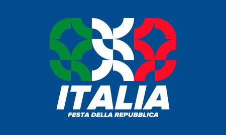 Italia. Festa della Repubblica Italiana. Text in italian: Italian Republic Day. Happy national holiday. Celebrated on June 2 in Italia. Italy flag. Patriotic design. Vector posterのイラスト素材