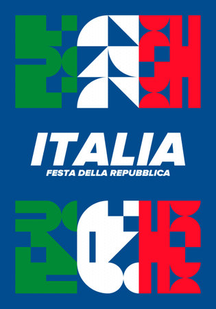 Italia. Festa della Repubblica Italiana. Text in italian: Italian Republic Day. Happy national holiday. Celebrated on June 2 in Italia. Italy flag. Patriotic design. Vector posterのイラスト素材