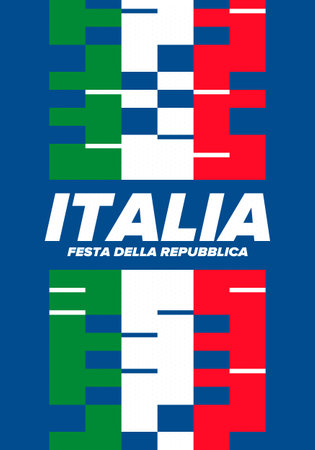 Italia. Festa della Repubblica Italiana. Text in italian: Italian Republic Day. Happy national holiday. Celebrated on June 2 in Italia. Italy flag. Patriotic design. Vector posterのイラスト素材