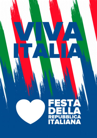 Italia. Festa della Repubblica Italiana. Text in italian: Italian Republic Day. Happy national holiday. Celebrated on June 2 in Italia. Italy flag. Patriotic design. Vector posterのイラスト素材