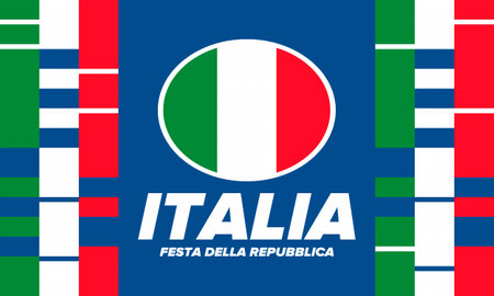 Italia. Festa della Repubblica Italiana. Text in italian: Italian Republic Day. Happy national holiday. Celebrated on June 2 in Italia. Italy flag. Patriotic design. Vector posterのイラスト素材