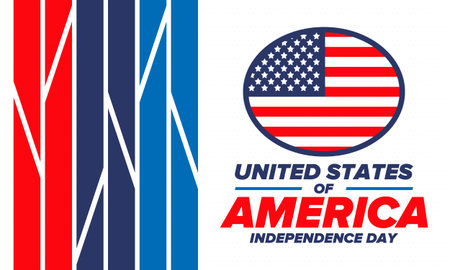 Independence Day in United States of America. The Fourth of July. Happy national holiday, celebrated annual in July 4. American flag. Country freedom day. Patriotic event designのイラスト素材
