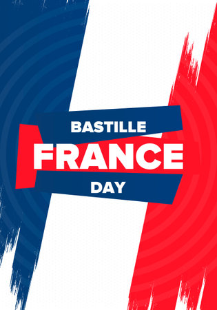 Bastille Day in France. National happy holiday, celebrated annual in July 14. French flag. France independence and freedom. Patriotic elements. Festive design. Vector posterのイラスト素材