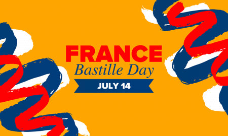 Bastille Day in France. National happy holiday, celebrated annual in July 14. French flag. France independence and freedom. Patriotic elements. Festive design. Vector posterのイラスト素材