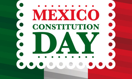 Mexico Constitution Day. National happy holiday, celebrated annual in February. Mexican pattern and colors. Patriotic elements. Festival design. Vector art illustration. Posterのイラスト素材