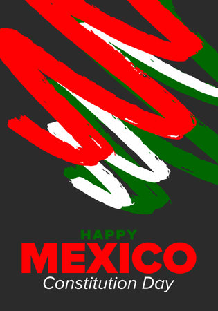 Mexico Constitution Day. National happy holiday, celebrated annual in February. Mexican pattern and colors. Patriotic elements. Festival design. Vector art illustration. Posterのイラスト素材