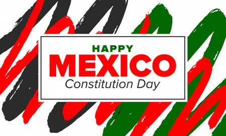 Mexico Constitution Day. National happy holiday, celebrated annual in February. Mexican pattern and colors. Patriotic elements. Festival design. Vector art illustration. Posterのイラスト素材