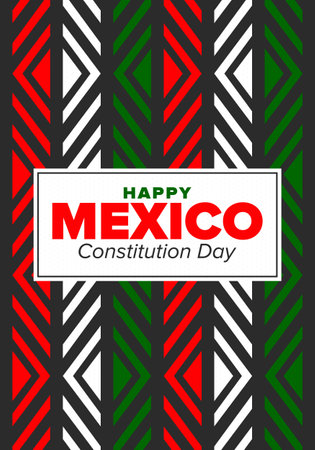 Mexico Constitution Day. National happy holiday, celebrated annual in February. Mexican pattern and colors. Patriotic elements. Festival design. Vector art illustration. Posterのイラスト素材