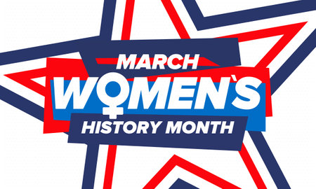 Women's History Month. Celebrated annual in March, to mark womenâs contribution to history. Female symbol. Women's rights. Girl power in world. Poster, postcard, banner. Vectorのイラスト素材