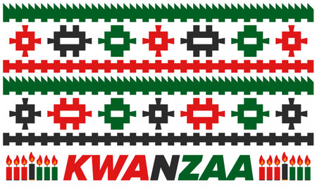 Kwanzaa Happy Celebration. African and African-American culture holiday. Seven days festival, celebrate annual from December 26 to January 1. Black history. Vector illustrationのイラスト素材