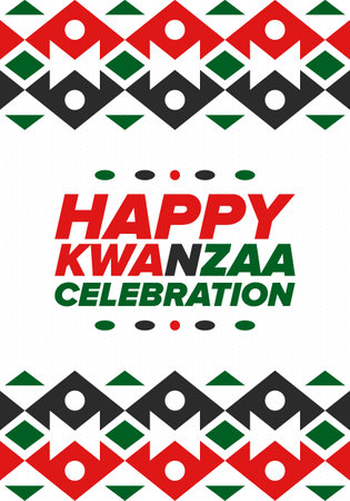 Kwanzaa Happy Celebration. African and African-American culture holiday. Seven days festival, celebrate annual from December 26 to January 1. Black history. Vector illustrationのイラスト素材
