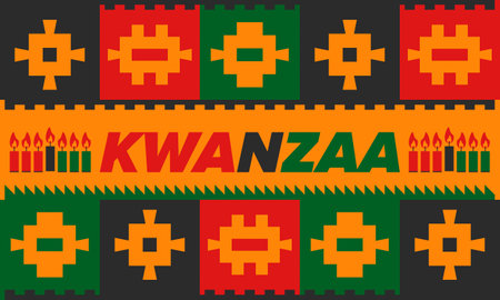 Kwanzaa Happy Celebration. African and African-American culture holiday. Seven days festival, celebrate annual from December 26 to January 1. Black history. Vector illustrationのイラスト素材