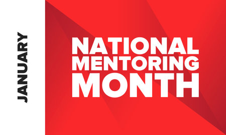National Mentoring Month in January. Celebrate annual in United States. Personal mentor, coach or teacher. Free knowledge. Education concept. Helping a student in study, trainingのイラスト素材