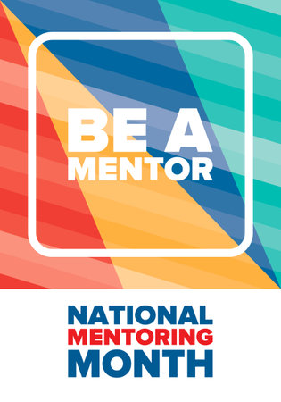 National Mentoring Month in January. Celebrate annual in United States. Personal mentor, coach or teacher. Free knowledge. Education concept. Helping a student in study, trainingのイラスト素材