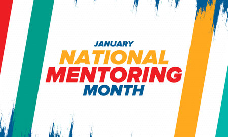 National Mentoring Month in January. Celebrate annual in United States. Personal mentor, coach or teacher. Free knowledge. Education concept. Helping a student in study, trainingのイラスト素材