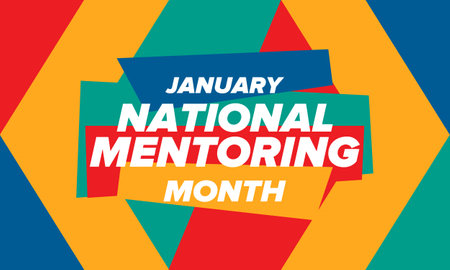 National Mentoring Month in January. Celebrate annual in United States. Personal mentor, coach or teacher. Free knowledge. Education concept. Helping a student in study, trainingのイラスト素材