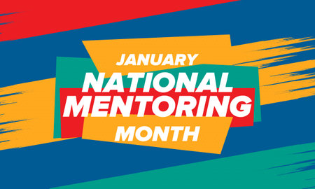 National Mentoring Month in January. Celebrate annual in United States. Personal mentor, coach or teacher. Free knowledge. Education concept. Helping a student in study, trainingのイラスト素材