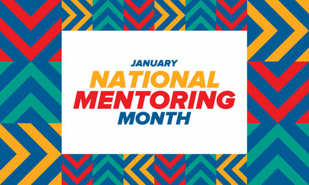 National Mentoring Month in January. Celebrate annual in United States. Personal mentor, coach or teacher. Free knowledge. Education concept. Helping a student in study, trainingのイラスト素材