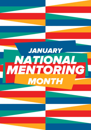 National Mentoring Month in January. Celebrate annual in United States. Personal mentor, coach or teacher. Free knowledge. Education concept. Helping a student in study, trainingのイラスト素材