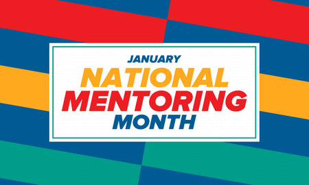National Mentoring Month in January. Celebrate annual in United States. Personal mentor, coach or teacher. Free knowledge. Education concept. Helping a student in study, trainingのイラスト素材