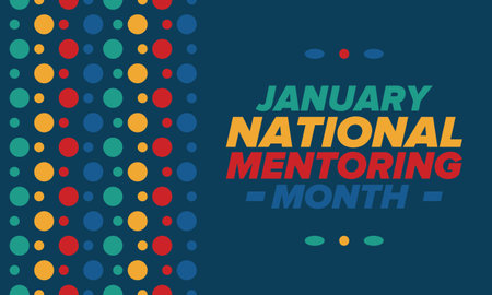 National Mentoring Month in January. Celebrate annual in United States. Personal mentor, coach or teacher. Free knowledge. Education concept. Helping a student in study, trainingのイラスト素材