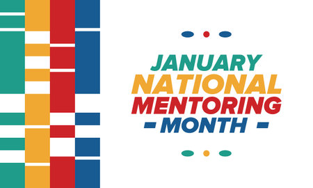 National Mentoring Month in January. Celebrate annual in United States. Personal mentor, coach or teacher. Free knowledge. Education concept. Helping a student in study, trainingのイラスト素材
