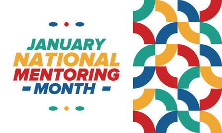 National Mentoring Month in January. Celebrate annual in United States. Personal mentor, coach or teacher. Free knowledge. Education concept. Helping a student in study, trainingのイラスト素材