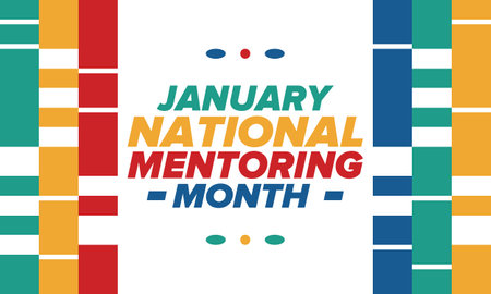 National Mentoring Month in January. Celebrate annual in United States. Personal mentor, coach or teacher. Free knowledge. Education concept. Helping a student in study, trainingのイラスト素材
