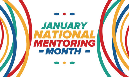National Mentoring Month in January. Celebrate annual in United States. Personal mentor, coach or teacher. Free knowledge. Education concept. Helping a student in study, trainingのイラスト素材