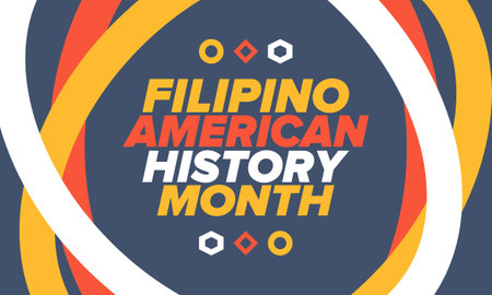 Filipino American History Month. Happy holiday celebrate annual in October. Filipinos and United States flag. Culture month. Patriotic design. Poster, banner, template. Vectorのイラスト素材