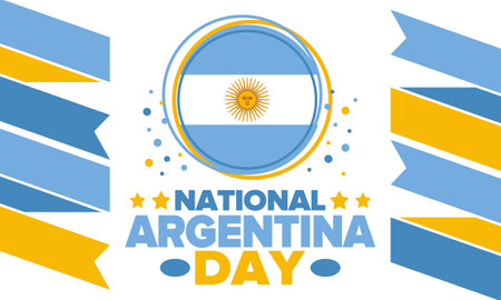 Argentina National Day. Happy holiday. Independence and freedom day. Celebrate annual. Argentina flag. Patriotic argentine design. Poster, card, banner, template, backgroundのイラスト素材
