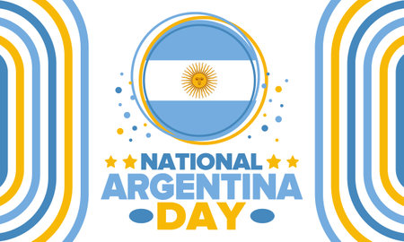 Argentina National Day. Happy holiday. Independence and freedom day. Celebrate annual. Argentina flag. Patriotic argentine design. Poster, card, banner, template, backgroundのイラスト素材