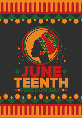 Juneteenth Independence Day. Freedom or Emancipation day. Annual american holiday, celebrated in June 19. African-American history and heritage. Poster, greeting card, bannerのイラスト素材