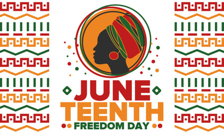 Juneteenth Independence Day. Freedom or Emancipation day. Annual american holiday, celebrated in June 19. African-American history and heritage. Poster, greeting card, bannerのイラスト素材