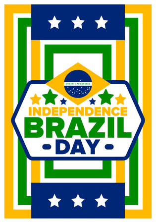 Brazil Independence Day. Happy national holiday. Freedom day. Celebrate annual in September 7. Brazil flag. Patriotic brazilian design. Poster, card, banner, template, backgroundのイラスト素材