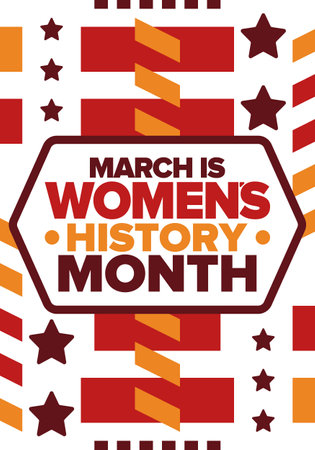 Women's History Month. Celebrated annual in March, to mark womenâs contribution to history. Female symbol. Women's rights. Girl power in world. Poster, postcard, banner. Vectorのイラスト素材