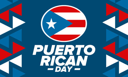 Puerto Rican Day. National happy holiday. Festival and parade in honor of independence and freedom. Puerto Rico flag. Latin american country. Patriotic elements. Vector posterのイラスト素材