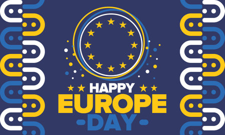 Europe Day. Annual public holiday in May. Is the name of two annual observance days - 5 May by the Council of Europe and 9 May by the European Union. Poster, card, banner. Vectorのイラスト素材
