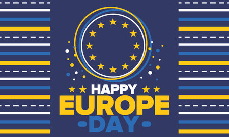 Europe Day. Annual public holiday in May. Is the name of two annual observance days - 5 May by the Council of Europe and 9 May by the European Union. Poster, card, banner. Vectorのイラスト素材