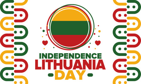 Lithuania Independence Day. Happy holiday, celebrated annual. Lithuanian flag. Lithuania independence and freedom. Baltic country. Patriotic poster. Festive and parade designのイラスト素材