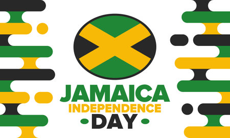 Jamaica Independence Day. Independence of Jamaica. Holiday, celebrated annual in August 6. Jamaica flag. Patriotic element. Poster, greeting card, banner and background. Vectorのイラスト素材