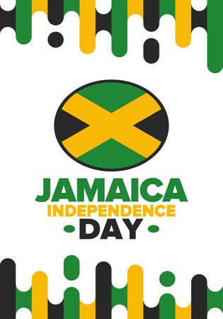 Jamaica Independence Day. Independence of Jamaica. Holiday, celebrated annual in August 6. Jamaica flag. Patriotic element. Poster, greeting card, banner and background. Vectorのイラスト素材