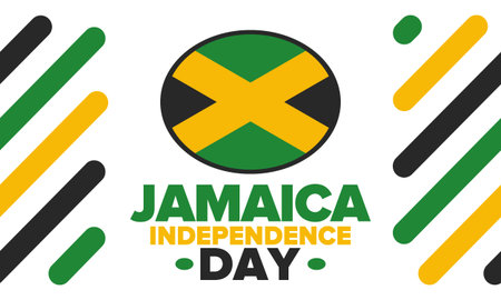 Jamaica Independence Day. Independence of Jamaica. Holiday, celebrated annual in August 6. Jamaica flag. Patriotic element. Poster, greeting card, banner and background. Vectorのイラスト素材