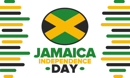Jamaica Independence Day. Independence of Jamaica. Holiday, celebrated annual in August 6. Jamaica flag. Patriotic element. Poster, greeting card, banner and background. Vectorのイラスト素材