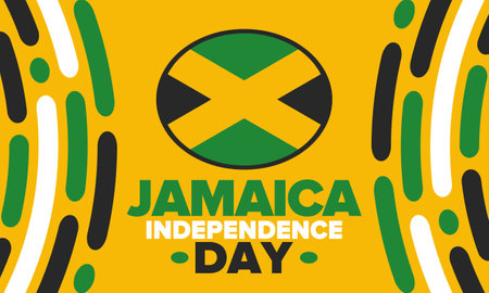 Jamaica Independence Day. Independence of Jamaica. Holiday, celebrated annual in August 6. Jamaica flag. Patriotic element. Poster, greeting card, banner and background. Vectorのイラスト素材