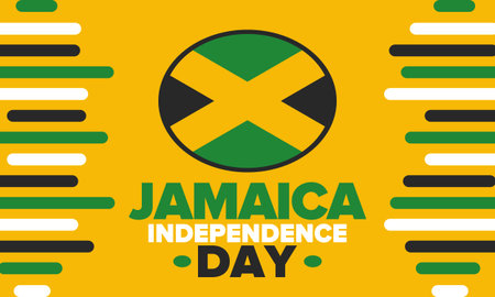 Jamaica Independence Day. Independence of Jamaica. Holiday, celebrated annual in August 6. Jamaica flag. Patriotic element. Poster, greeting card, banner and background. Vectorのイラスト素材