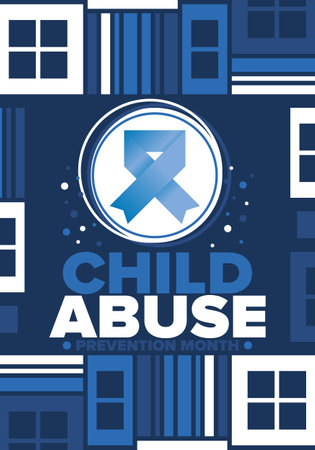 Child Abuse Prevention Month. Celebrate annual in April in United States. Stop child violence. Children protection and safety month. Unity for children. Poster, banner, backgroundのイラスト素材