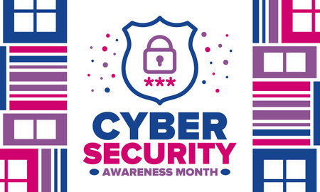 Cyber Security Awareness Month in October. Raise awareness about digital security and empower everyone to protect their personal data from digital forms of crime. Vector posterのイラスト素材