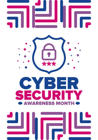 Cyber Security Awareness Month in October. Raise awareness about digital security and empower everyone to protect their personal data from digital forms of crime. Vector posterのイラスト素材