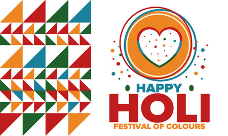 Happy Holi. Festival of Colours. Phagwah. Annual Hindu Spring Festival. Celebrated in India and Nepal and other Asia. Beautiful poster design with heart. Vector illustrationのイラスト素材